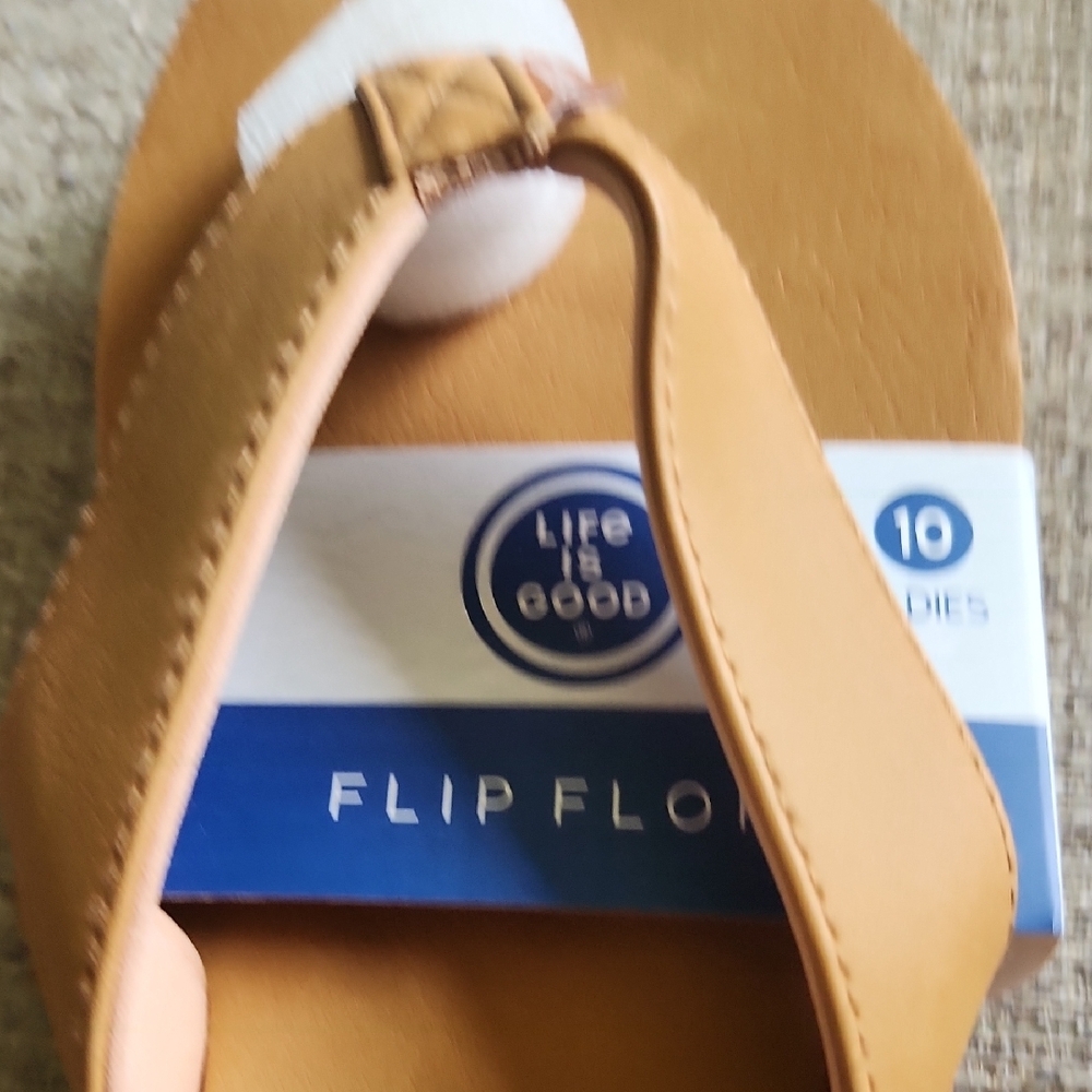 Life Is Good Brown Flip Flops with Rainbow Design - Picture 4 of 8